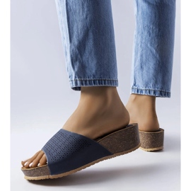 Marinblå genombrutna wedge sliders från Bourque 1