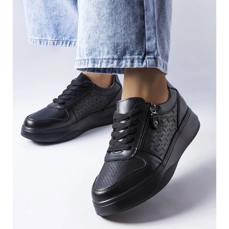 Svarta läderskor dekorerade med Jezzi-dragkedja 1