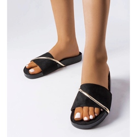 Svarta flip-flops med guld Plainfield-applikation 1