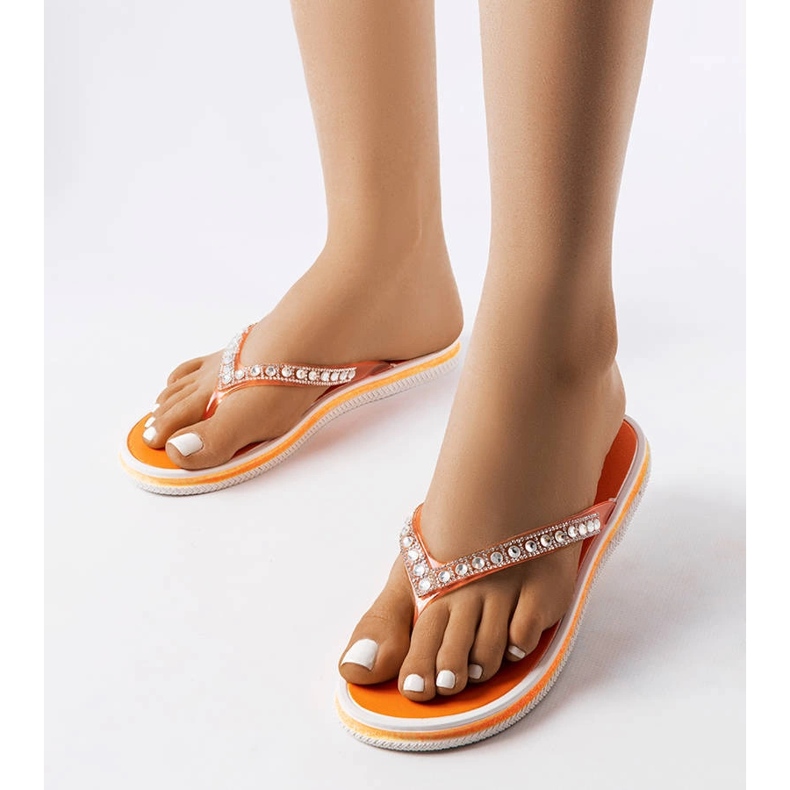 Patrier orange flip flops med strass 1