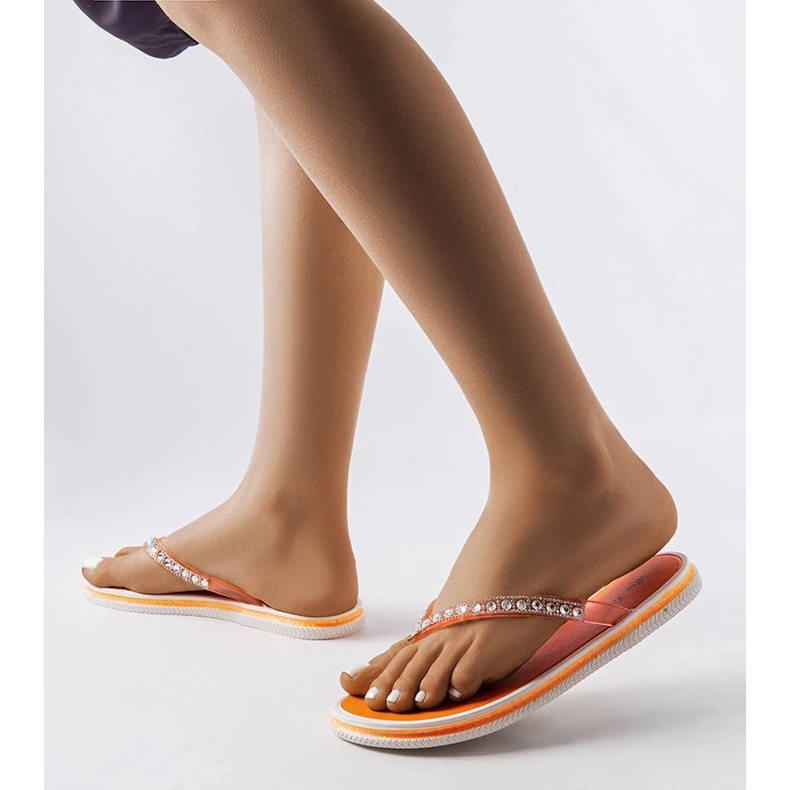 Patrier orange flip flops med strass 2