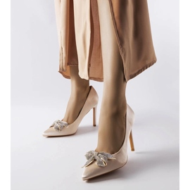 Beige stift med satinfinish och Mia rosett 1