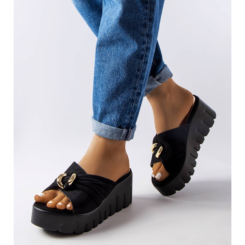 Goodin Laura kvinnors svarta wedge tofflor 1