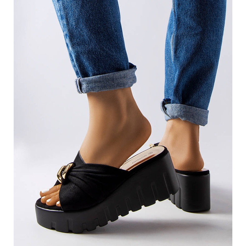 Goodin Laura kvinnors svarta wedge tofflor 2