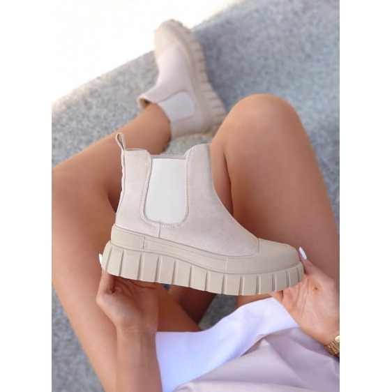 Ljusbeige Chelsea-stövlar för damer 2