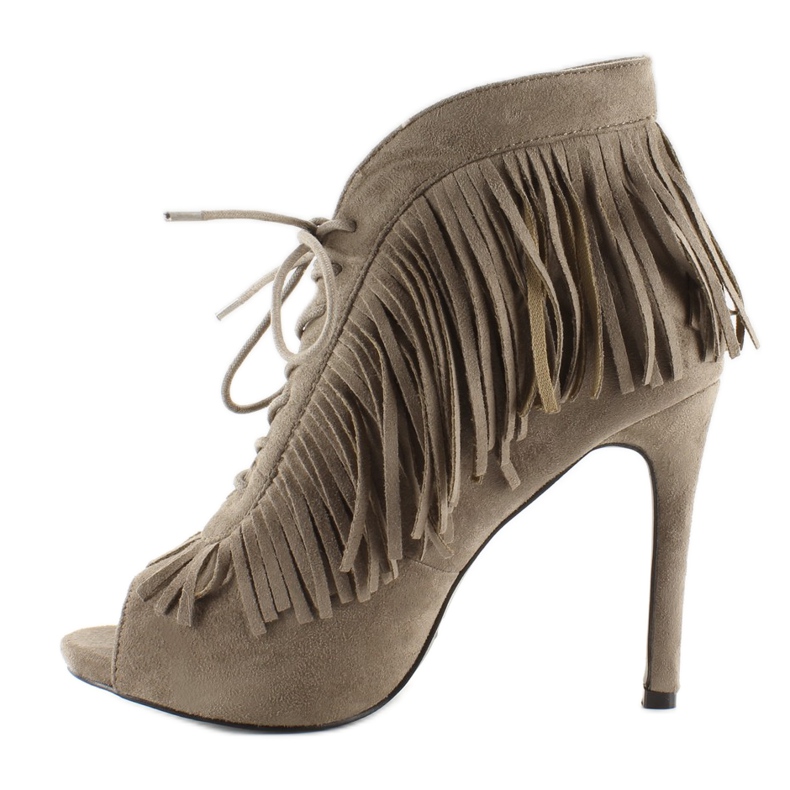 Öppna stövlar med snörning, boho stil 11015 Khaki grå 1