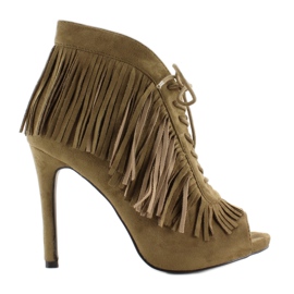 Öppna stövlar med snörning, boho stil 11015 Grön 1