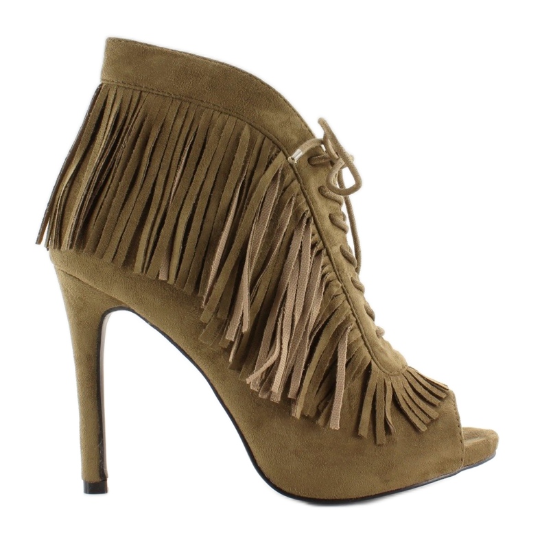 Öppna stövlar med snörning, boho stil 11015 Grön 1