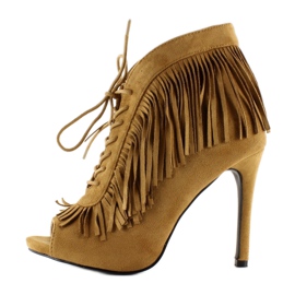 Öppna stövlar med snörning, boho stil 11015 Camel mångfärgad 1