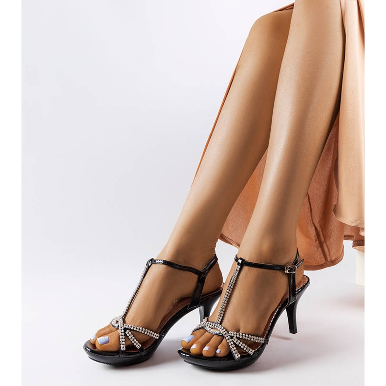 Svarta sandaler på nål med cubic zirconias Franc 1