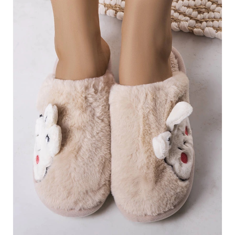 Beige mjuka Half Bunny tofflor 1