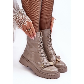 Kvinnors patentarbetare ankelstövlar med dekoration Beige S.Barski MR870-67 1