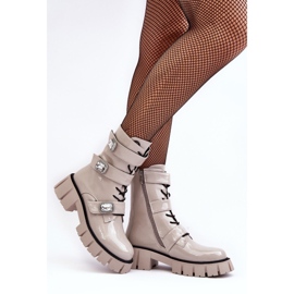 Arbetarstövlar för kvinnor Patent ljusgrå S.Barski MR870-61 2