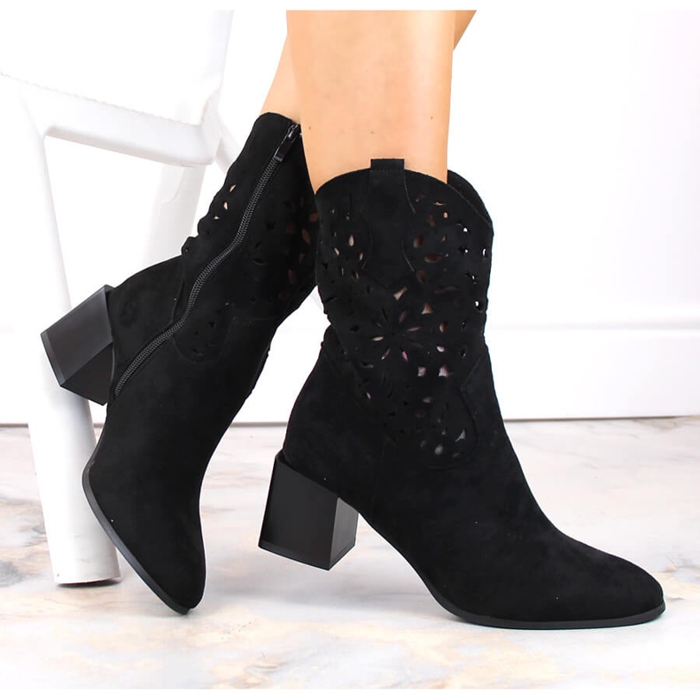 Genombrutna cowboystövlar för dam, oisolerade, svarta Jezzi ASA217-4 1