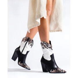 Svarta och vita Shelovet cowboystövlar för kvinnor 1