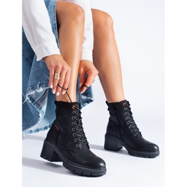 Svarta Shelovet stövletter med snörning och bred klack 1