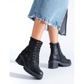 Svarta Shelovet stövletter med snörning och bred klack 2