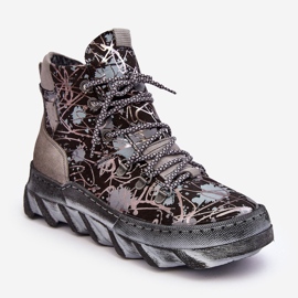 Läder varma ankelstövlar för kvinnor Maciejka 06146-03 Grå svart 1