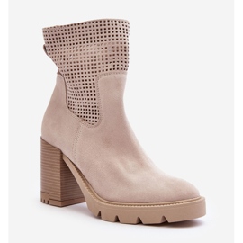 Lewski Shoes Mocka genombrutna damstövlar på hög klack Ljusbeige Lewski 3386 1