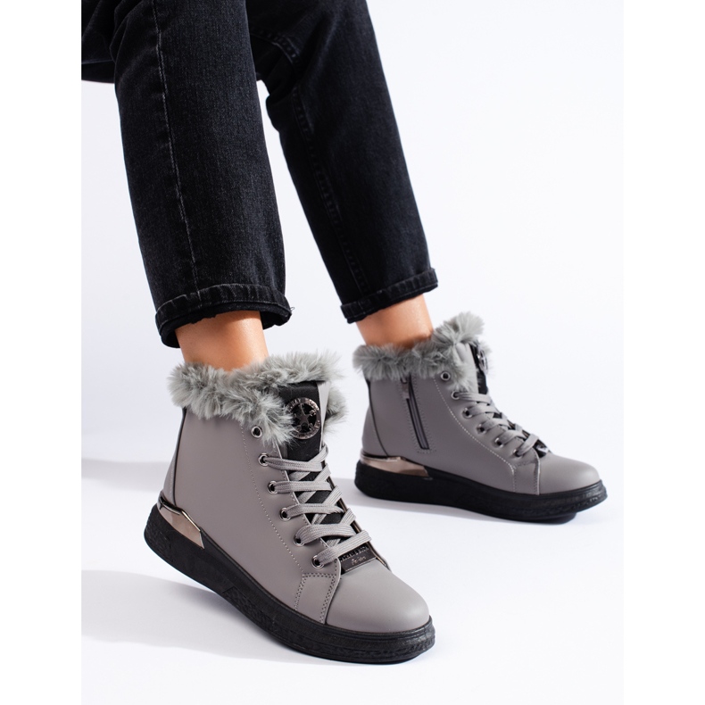 Grå isolerade Shelovet stövlar med snörning 1