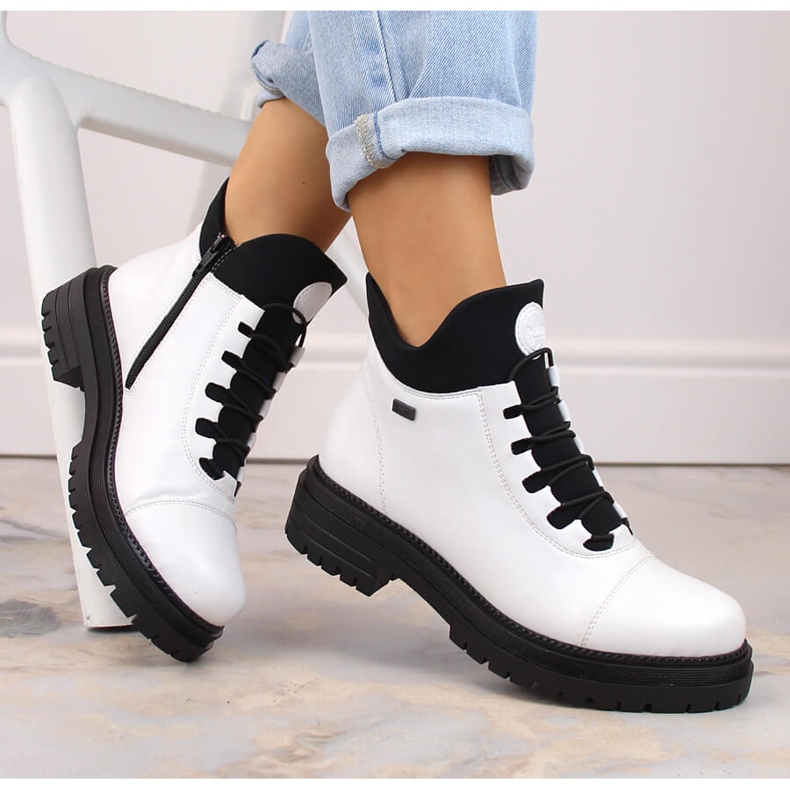 Vattentäta, bekväma, isolerade ankelstövlar för kvinnor, vita, Rieker Tex Y3163-80 1