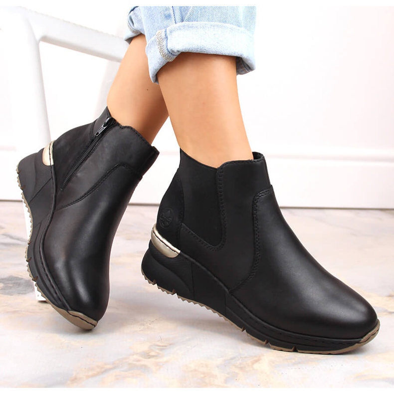 Rieker läder kvinnors svarta wedge sneakers 1