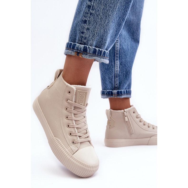 Isolerade sneakers för dam med dragkedja Ljusbeige Big Star MM274018 2