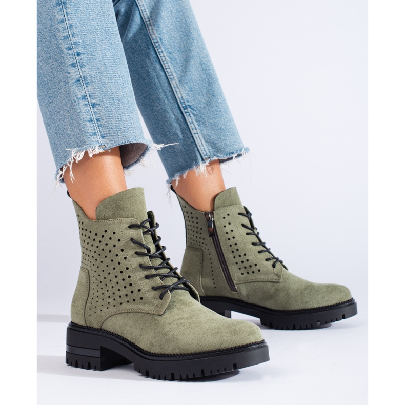 W. Potocki Genombrutna arbetsstövlar i mocka Potocki gröna 2