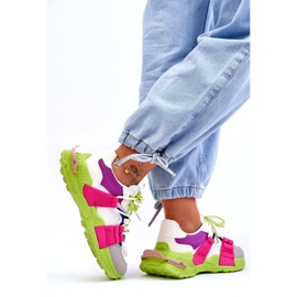 Seastar Fashionabla sportskor med snörning för kvinnor, grön-rosa mångfärgad 1