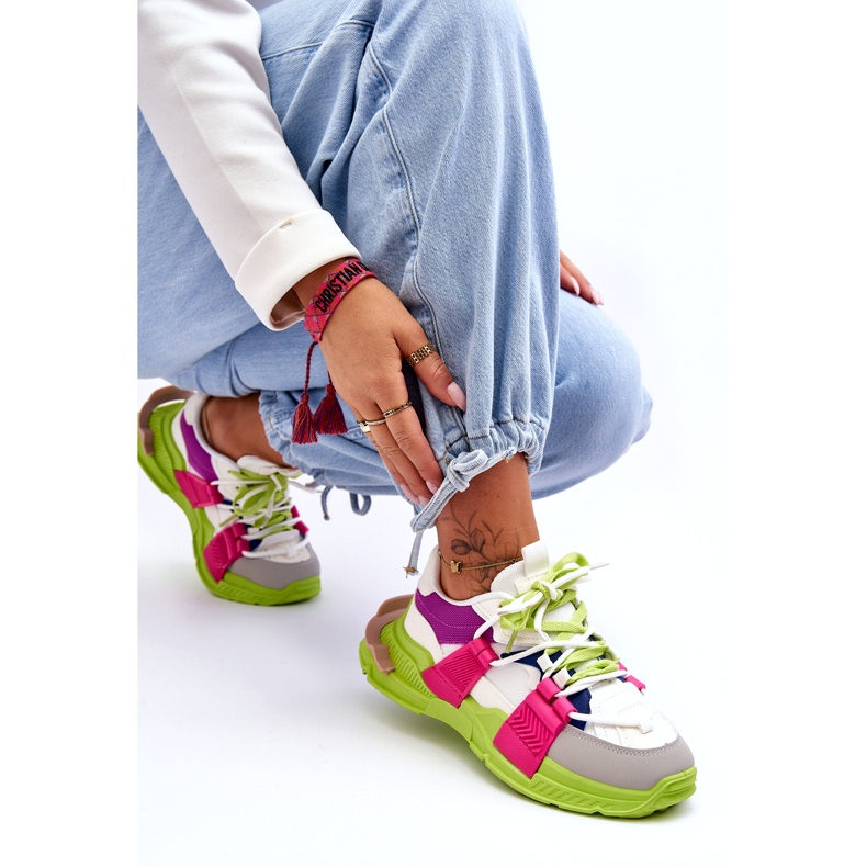Seastar Fashionabla sportskor med snörning för kvinnor, grön-rosa mångfärgad 2
