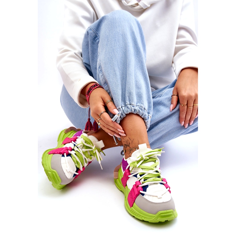Seastar Fashionabla sportskor med snörning för kvinnor, grön-rosa mångfärgad 3