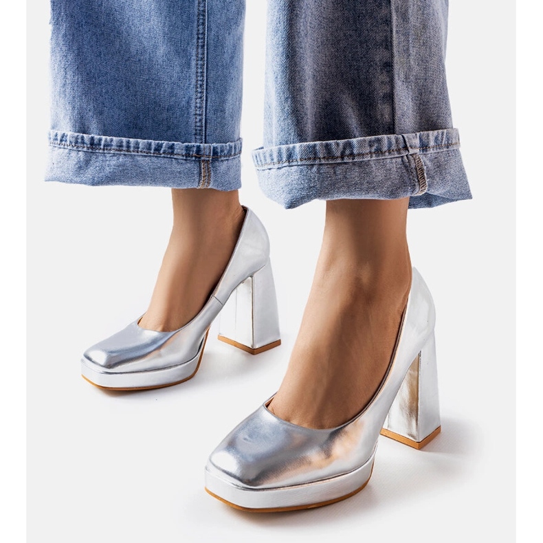 Silver högklackade pumps från Mailly silver- 1