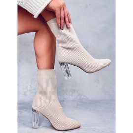 Destani Beige sockboots med genomskinlig klack 5