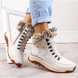 Vattentäta damstövlar i läder isolerade med ull, vit Rieker W0063-80 1