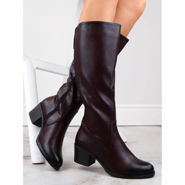 M. DASZYŃSKI Högklackade damstövlar med elastiska band, varma, vinröda M.Daszyński SA128-36 1