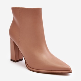 Beige Saitana ankelstövlar i läder för kvinnor på hög klack 1