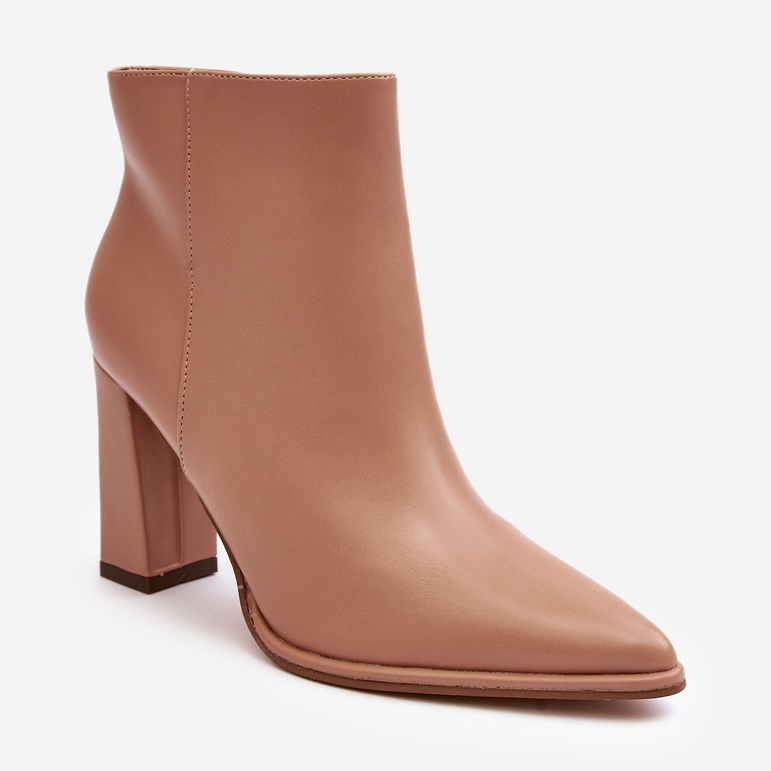 Beige Saitana ankelstövlar i läder för kvinnor på hög klack 1