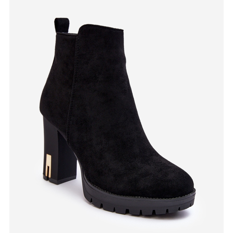 Klassiska ankelstövlar med hög klack i mocka Svart Amy 1