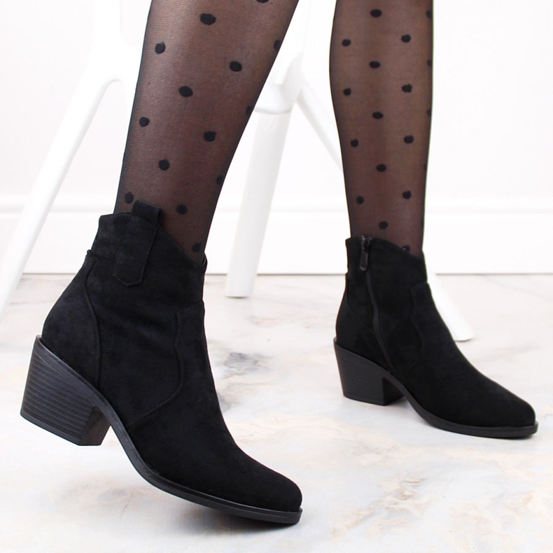 Cowboystövlar i mocka dam med höga klackar, svarta S.Barski HY30-86A 2