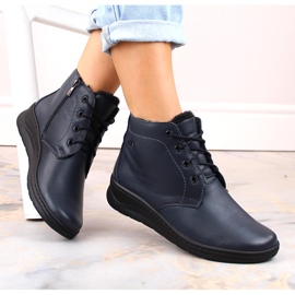 Damläder, snörning och isolerade stövlar med dragkedja, marinblå Helios 584 1