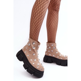 S.Barski Isolerade stövlar i mocka med kristaller D&amp;A MR870-83 Beige 1