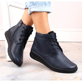 Helios W H584C isolerade läderstövlar med snörning och dragkedja, marinblå 1