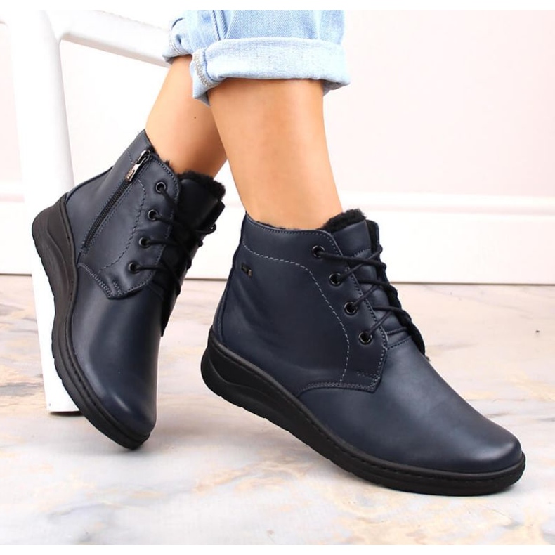 Helios W H584C isolerade läderstövlar med snörning och dragkedja, marinblå 1