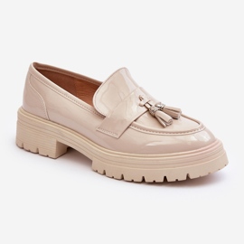 Patent Loafer Skor Med Fransar, Ljus Beige Velenase 1