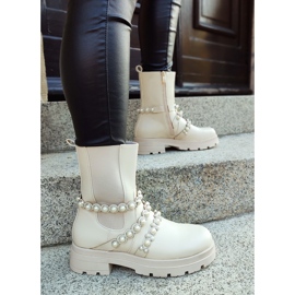 Beige ankelstövlar för kvinnor med dekorativa tillbehör 2