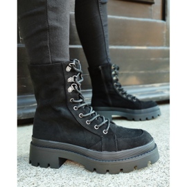 Arbetarstövlar i svart mocka för kvinnor med tjock sula 2