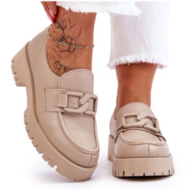 Lemar Fashionabla läderskor Beige Loafers 4