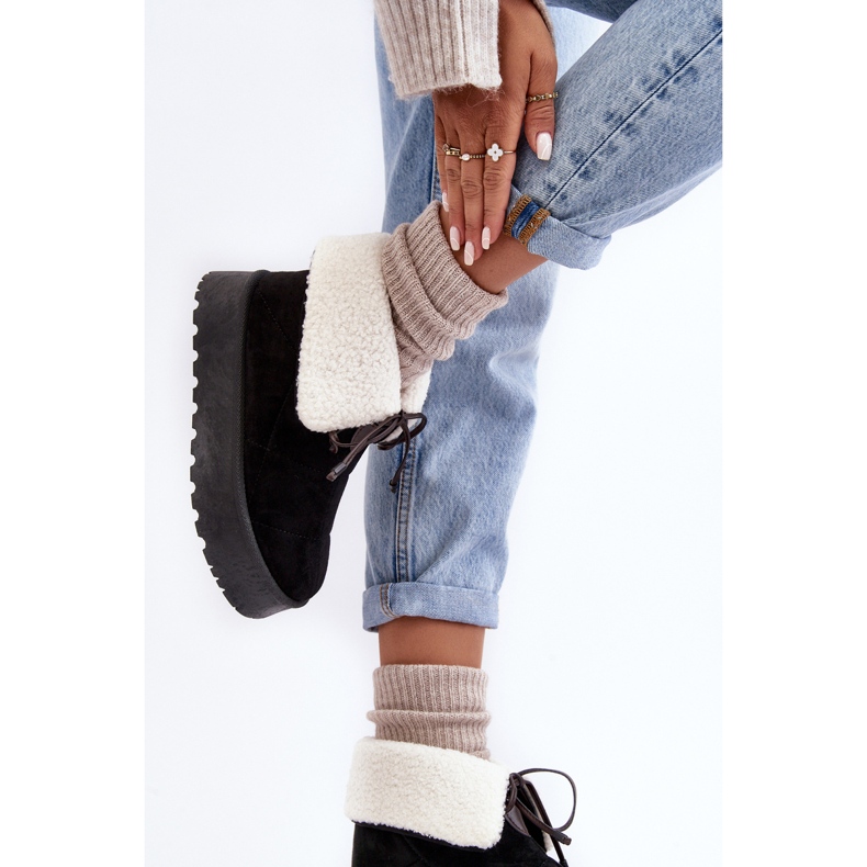 Svarta Olimuka Platform Snow Boots Med Fårskinn 2