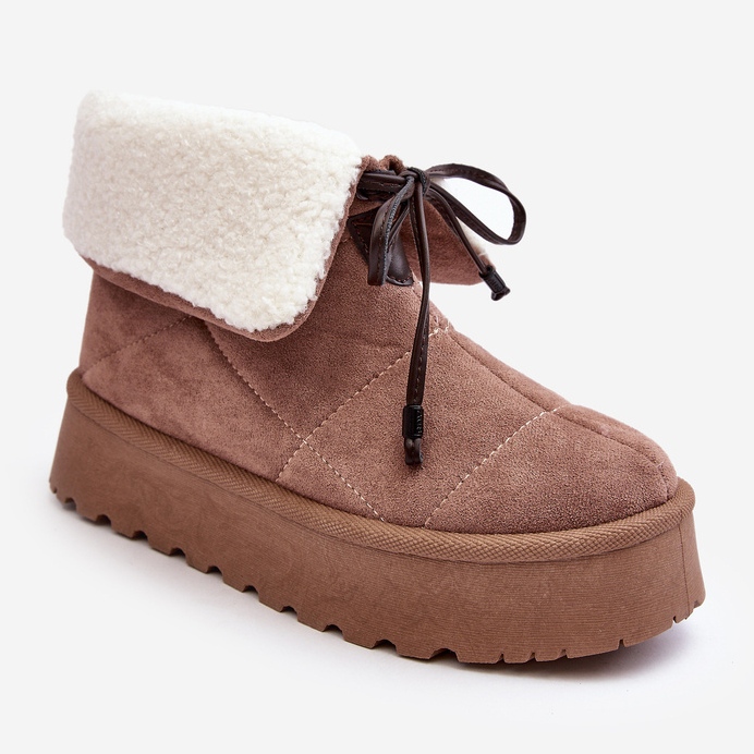 Beige Olimuka Platform Snow Boots Med Fårskinn 1