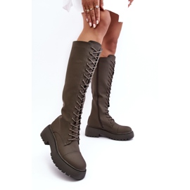 PS1 Snörade, isolerade boots, over-the-knee boots, mörkgröna, Bergdis 1